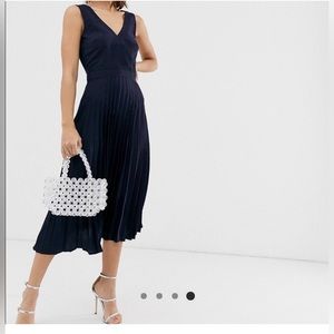 Warehouse Navy blue pleated dress. US4, UK8.
